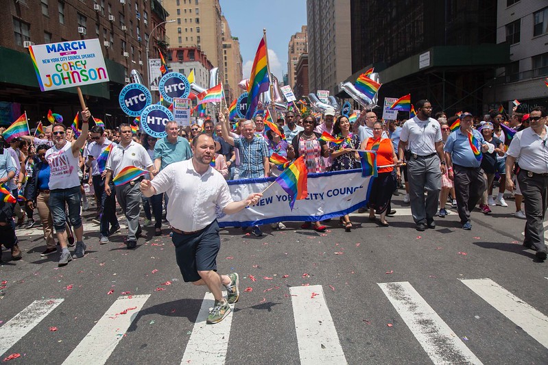 Corey Johnson dancing parade