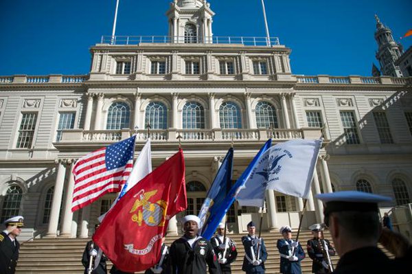 city hall military flags