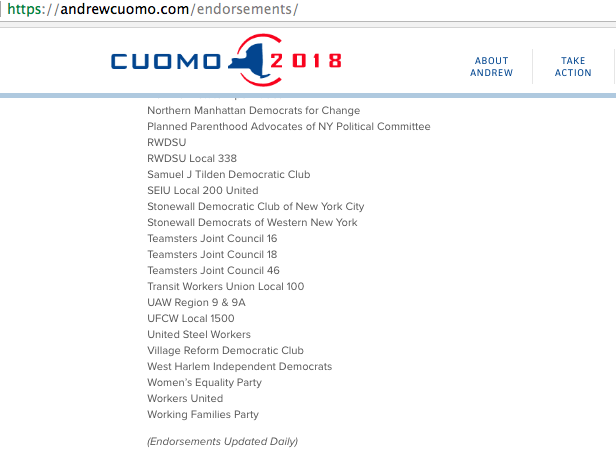 cuomo 2018 website endorsements 2 of 2