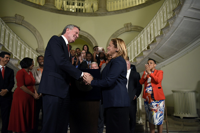 De Blasio Mark-Viverito City Hall handshake Ed Reed Mayor's Office