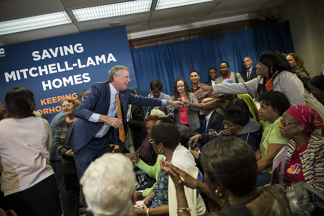 de Blasio equality shaking hands crowd